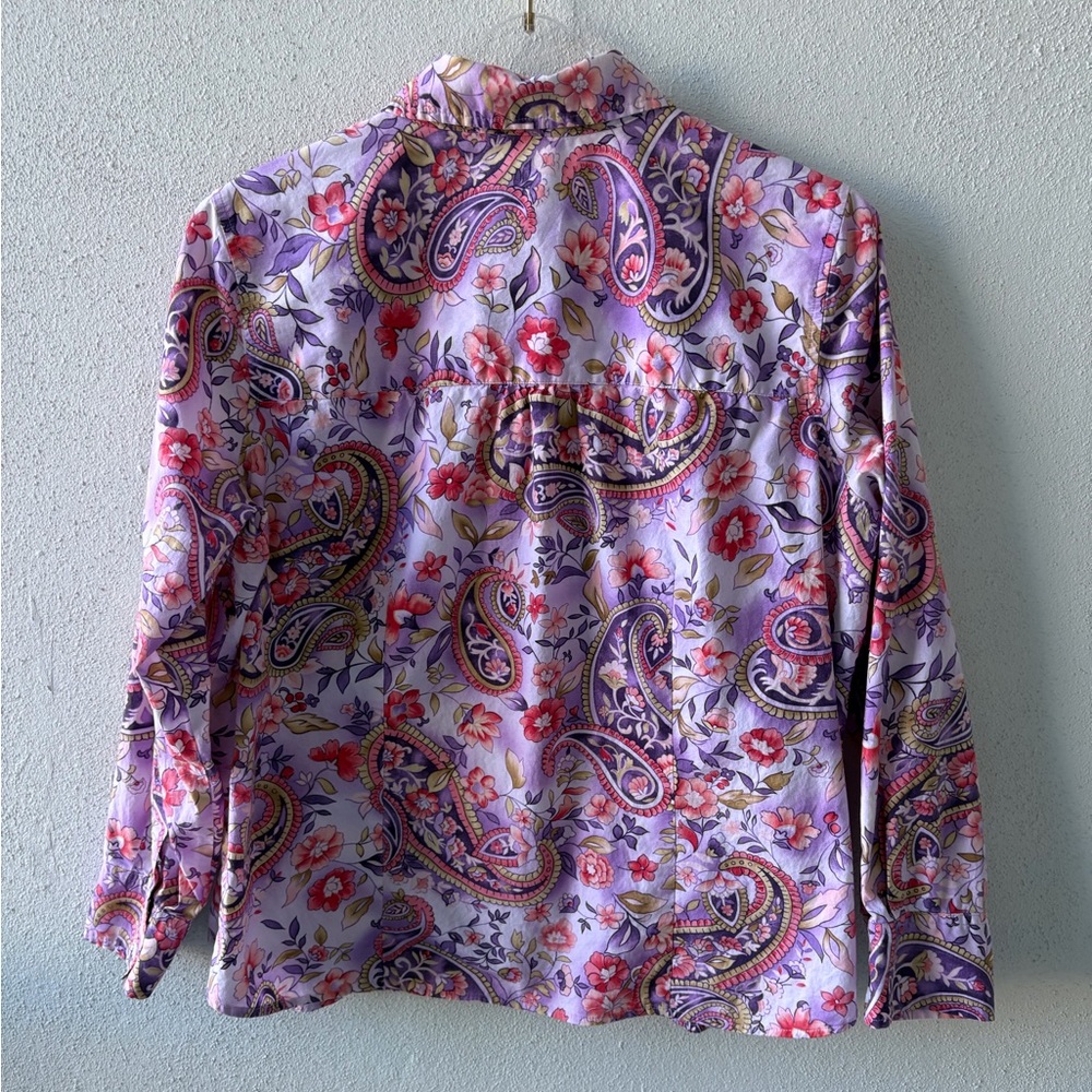 Talbots Stretch 1X Petite Cotton Floral Paisley Button Up‎ Long Sleeve Casual - Picture 3 of 13